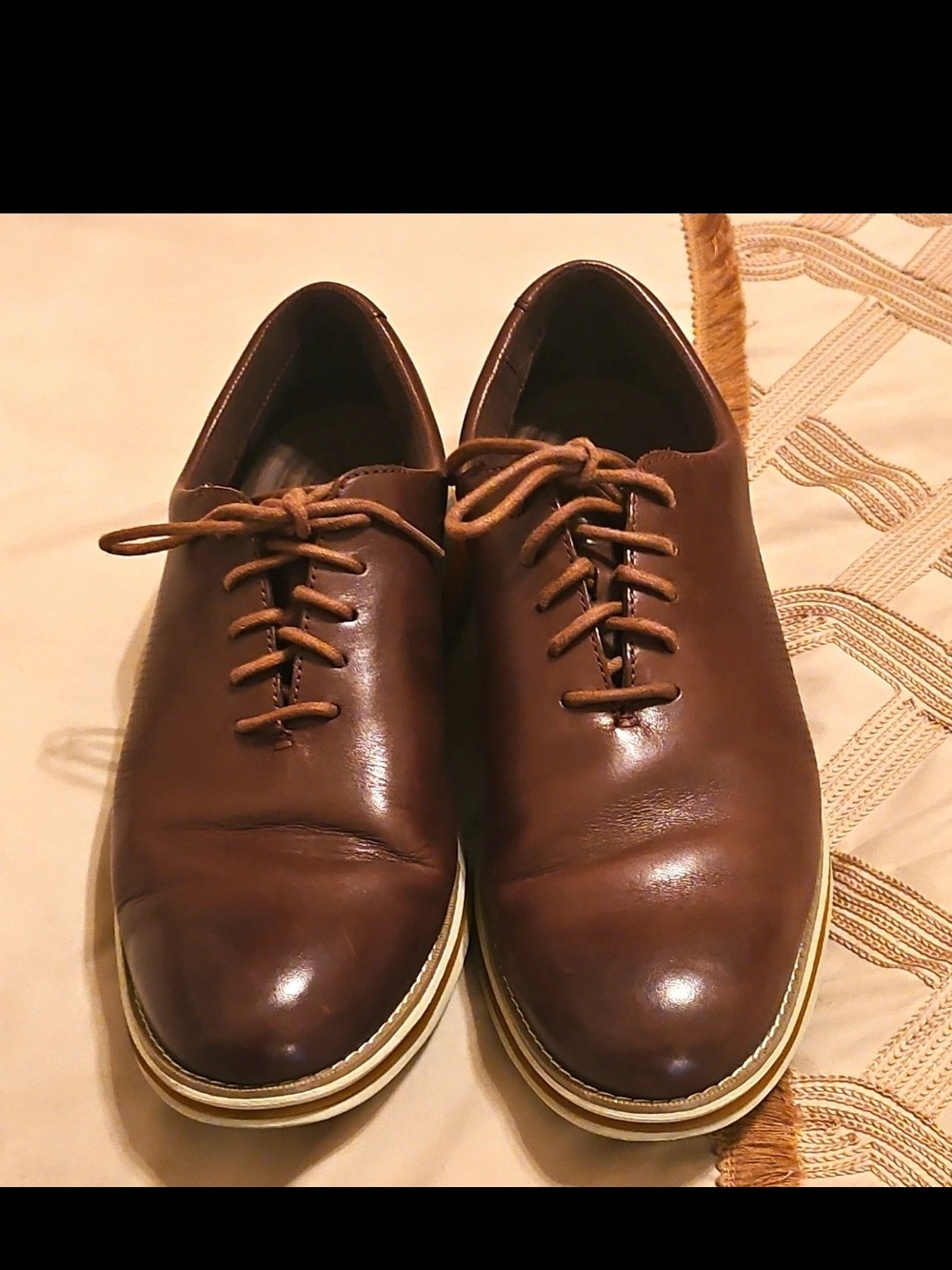 Cole Haan Brown Leather Derby Shoes with Cream Soles